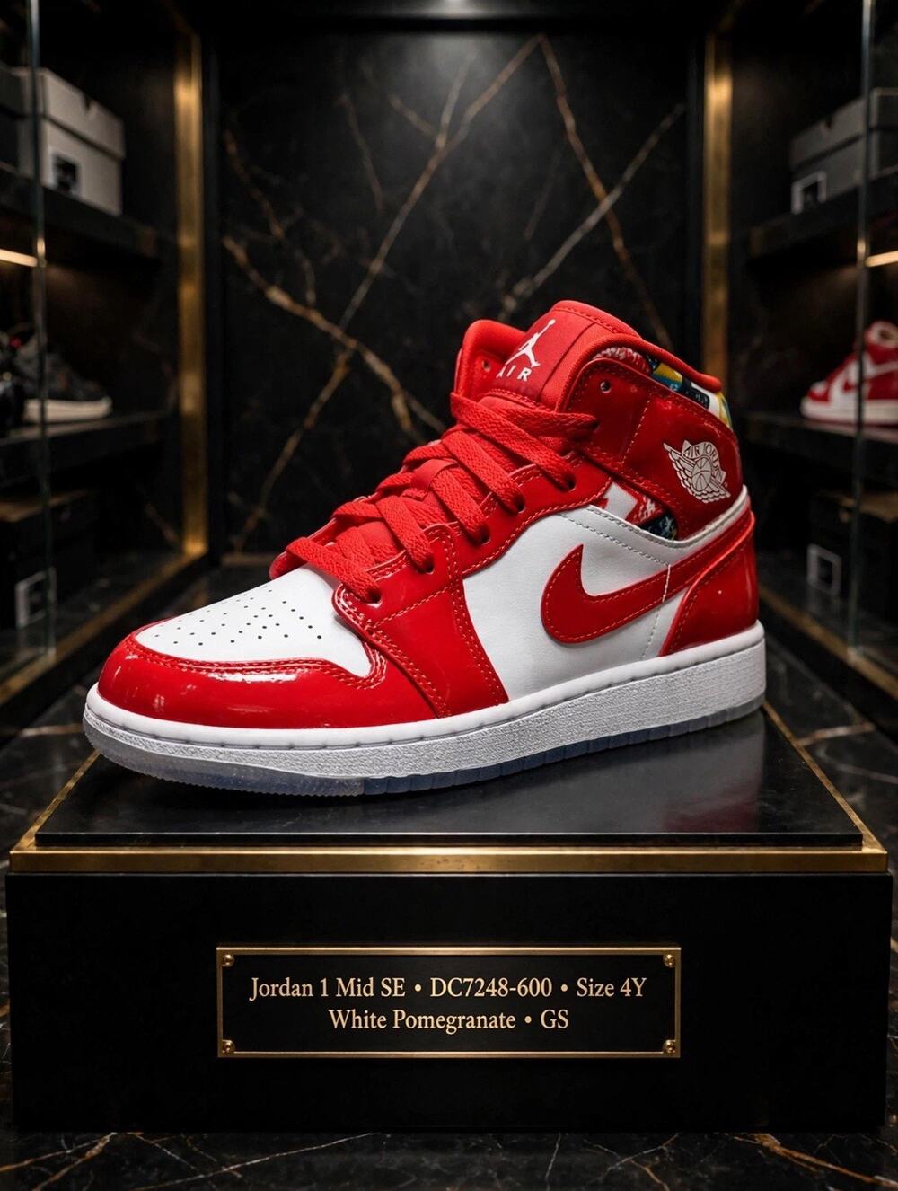 Size 4Y - Air Jordan 1 Mid SE GS DC7248-600 Chile Red White Patent Barcelona
